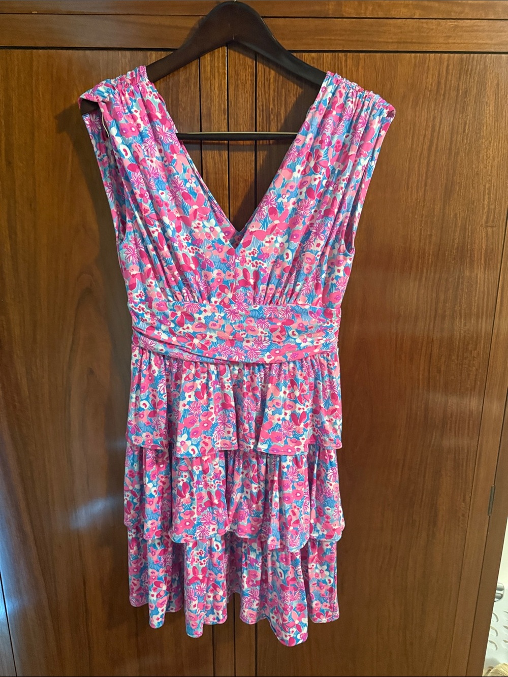 Lilly Pulitzer Pink Floral Tiered V-Neck Dress